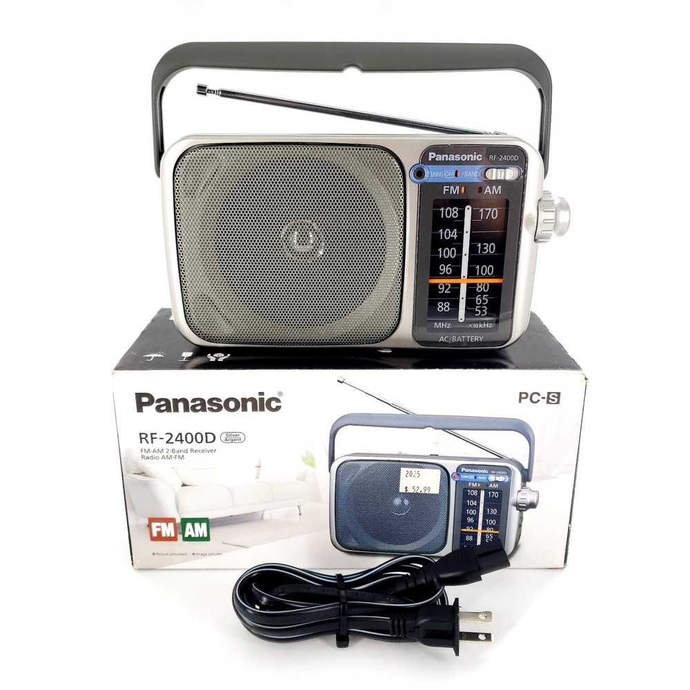 Panasonic RF-2400D AM/FM 2-Band Portable Radio Silver Tested & Works